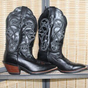 Black Ariat Boots with Black and White Embroidery